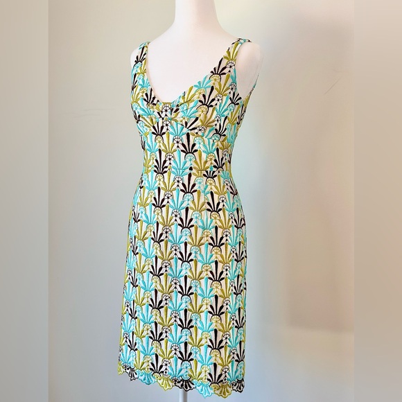 Vintage Milly Green Blue Brown White Embroidered Dress - Picture 2 of 14